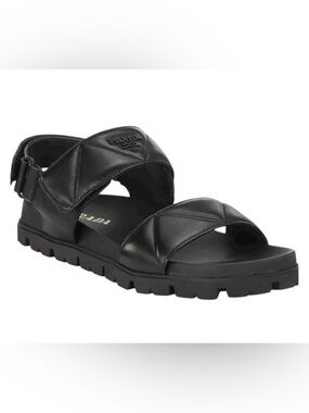 Prada Black Quilted Double-Strap Leather Slides